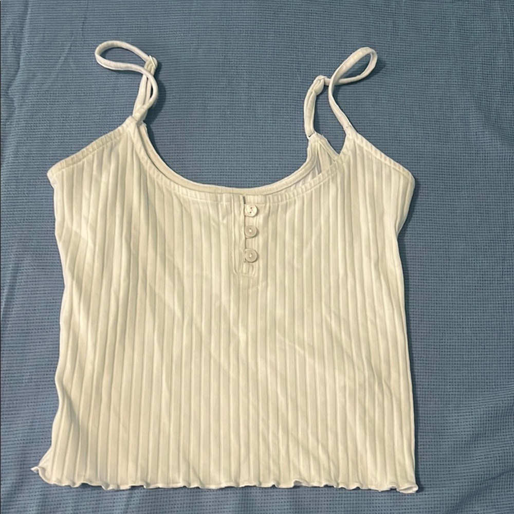 AE White Ribbed Tank Top